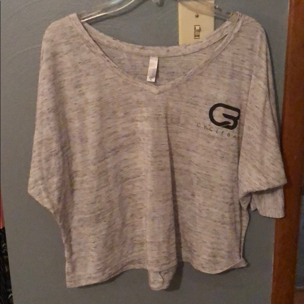 CycleBar off the shoulder slouching top.